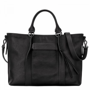 Black Longchamp 3D L Handbag - Leather UK | 10198HCV001