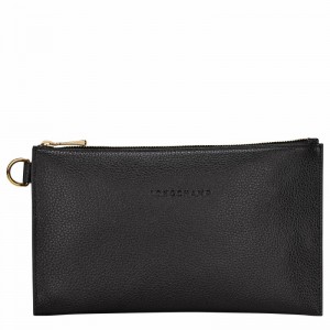 Black Longchamp Le FOULONNÉ Pouch - Leather UK | L2541021001-