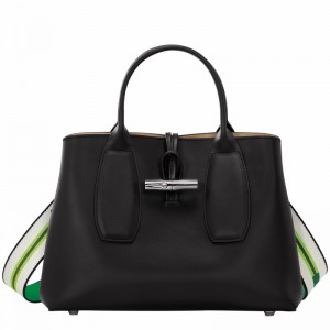 Black Longchamp Le Roseau M Handbag - Leather UK | 10058HCN001