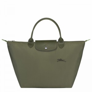 Green Longchamp Le Pliage Green M Handbag - Recycled canvas UK | L1623919479