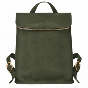 Khaki Longchamp Le FOULONNÉ Backpack - Leather UK | 10195021892