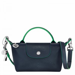 Navy Longchamp Le Pliage Xtra XS Pouch - Leather UK | 34205HEY556