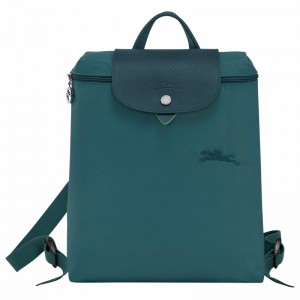 Peacock Longchamp Le Pliage Green M Backpack - Recycled canvas UK | L1699919P89