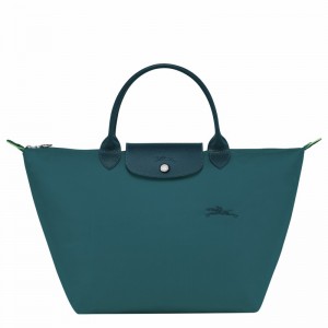 Peacock Longchamp Le Pliage Green M Handbag - Recycled canvas UK | L1623919P89