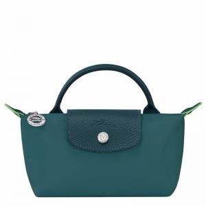 Peacock Longchamp Le Pliage Green Pouch with handle - Recycled canvas UK | 34175919P89