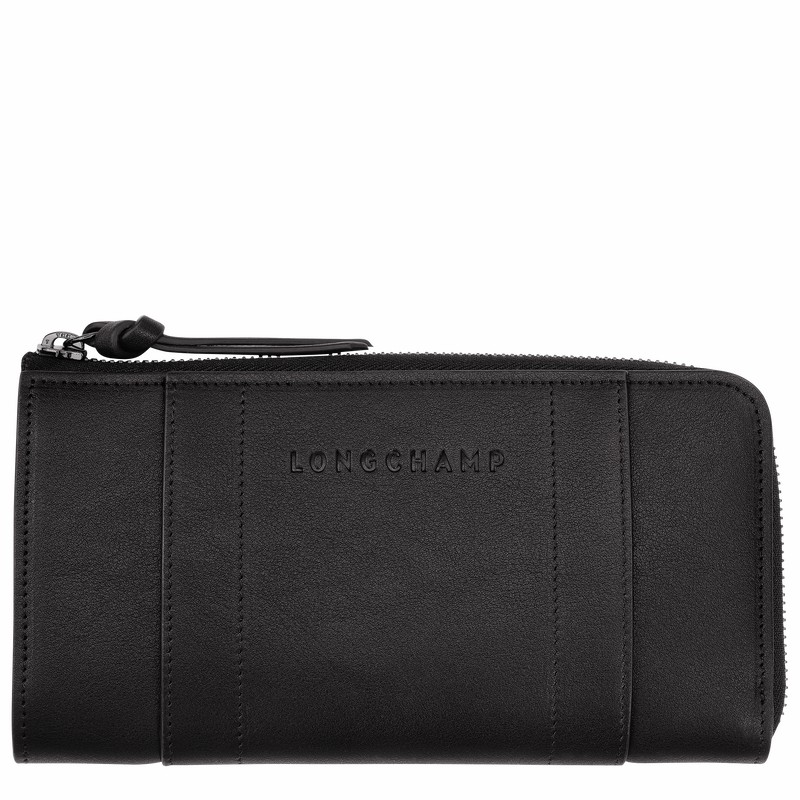 Black Longchamp 3D Zip around wallet - Leather UK | L3418HCV001-