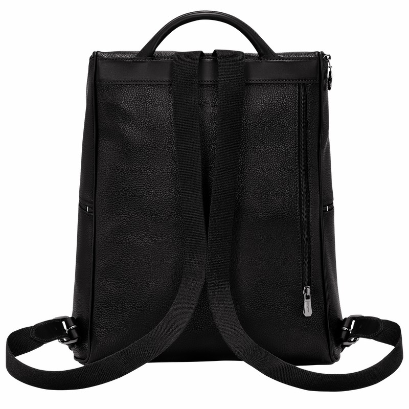 Black Longchamp Le FOULONNÉ Backpack - Leather UK | L1617021047