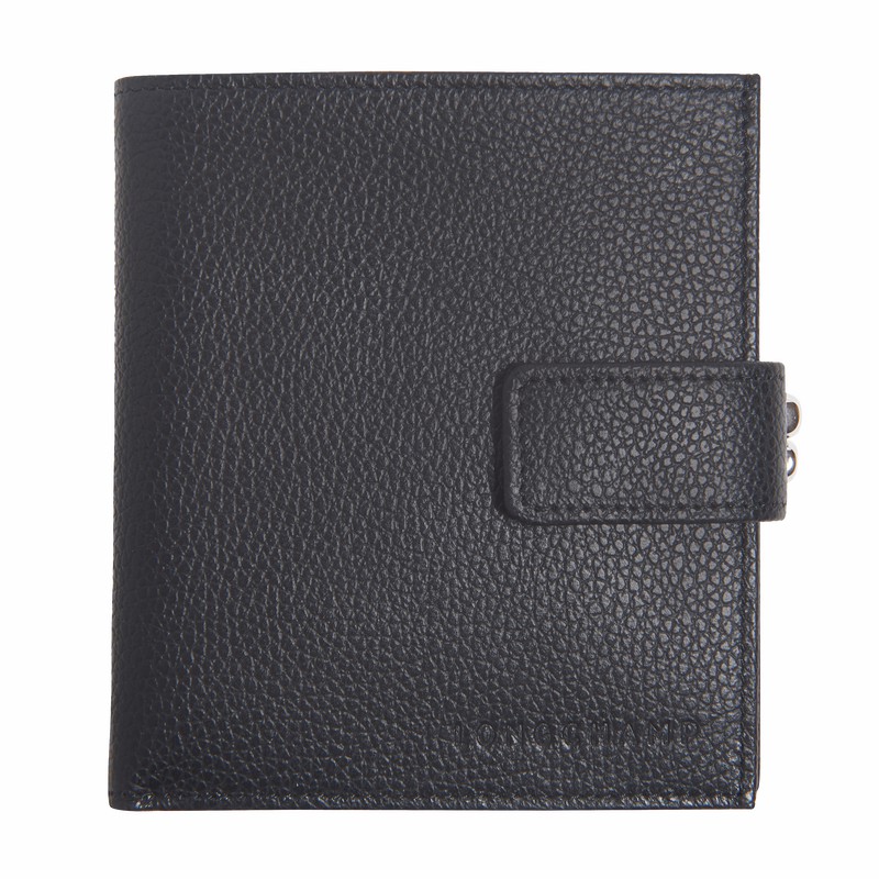 Black Longchamp Le FOULONNÉ Compact wallet - Leather UK | L4961021001