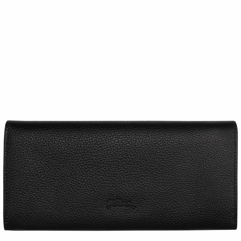 Black Longchamp Le FOULONNÉ Continental wallet - Leather UK | L3044021001