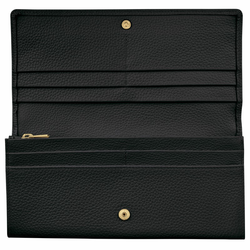 Black Longchamp Le FOULONNÉ Continental wallet - Leather UK | L3044021001