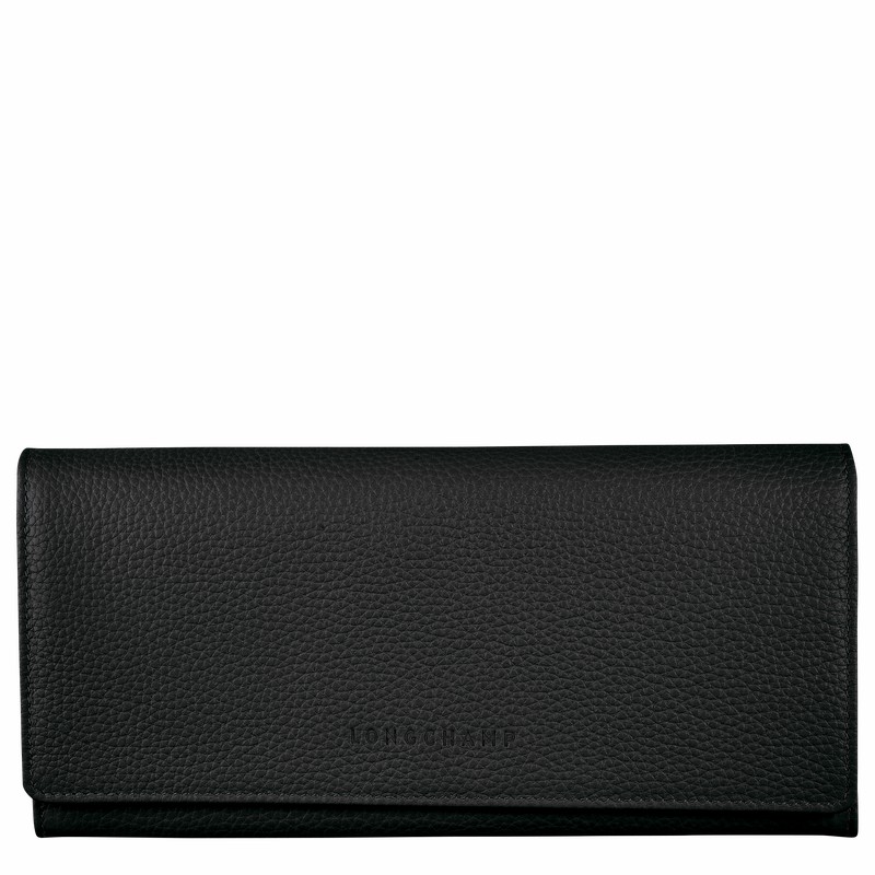 Black Longchamp Le FOULONNÉ Continental wallet - Leather UK | L3044021001