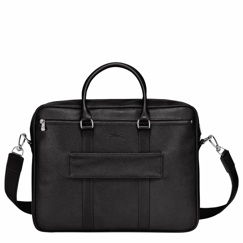 Black Longchamp Le FOULONNÉ M Briefcase - Leather UK | L2123021047