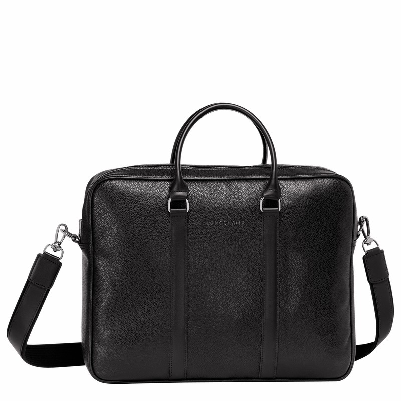 Black Longchamp Le FOULONNÉ M Briefcase - Leather UK | L2123021047