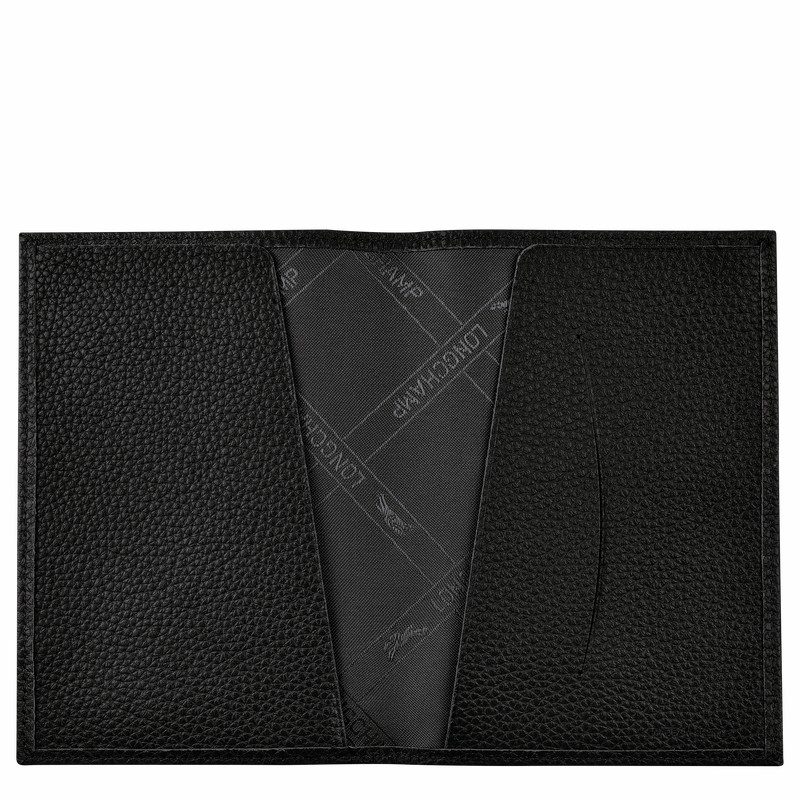 Black Longchamp Le FOULONNÉ Passport cover - Leather UK | L3416021001-