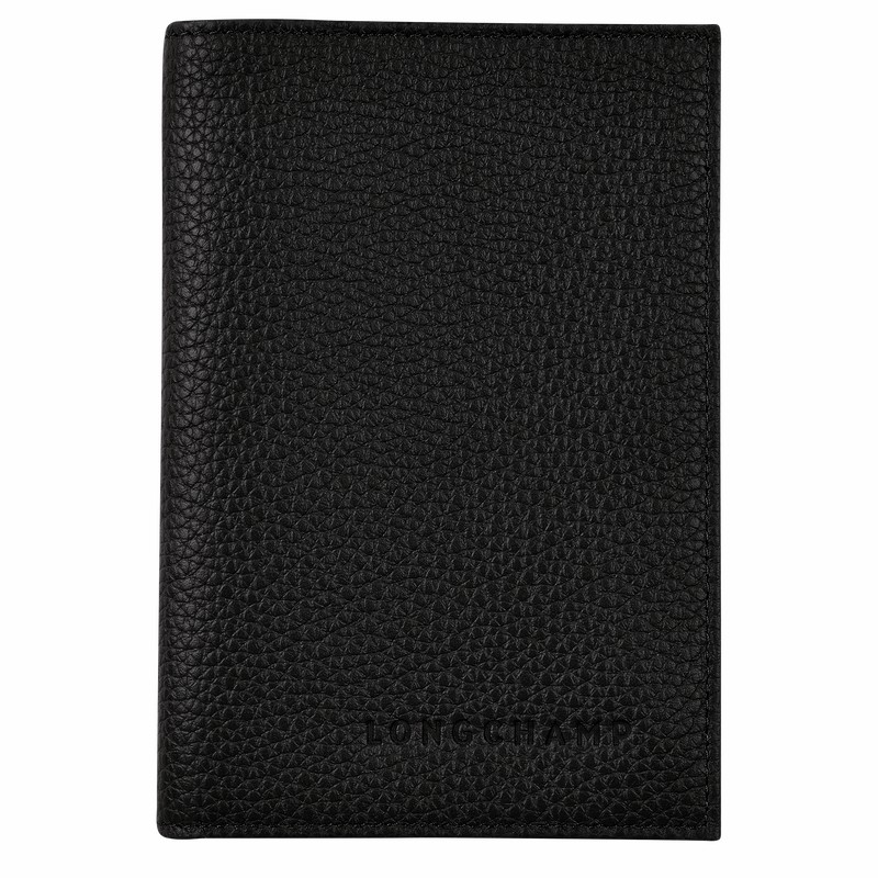 Black Longchamp Le FOULONNÉ Passport cover - Leather UK | L3416021001