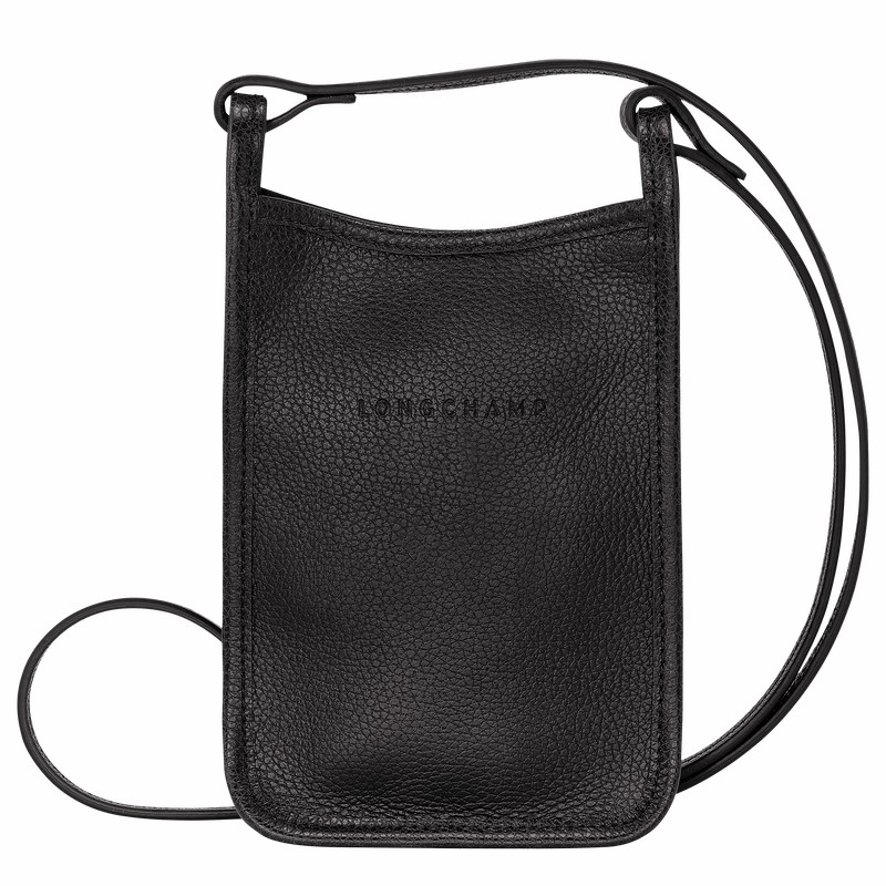 Black Longchamp Le FOULONNÉ Phone case - Leather UK | 34200021001