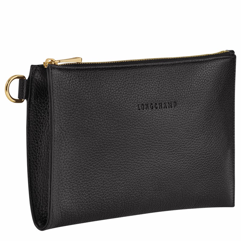 Black Longchamp Le FOULONNÉ Pouch - Leather UK | L2541021001-