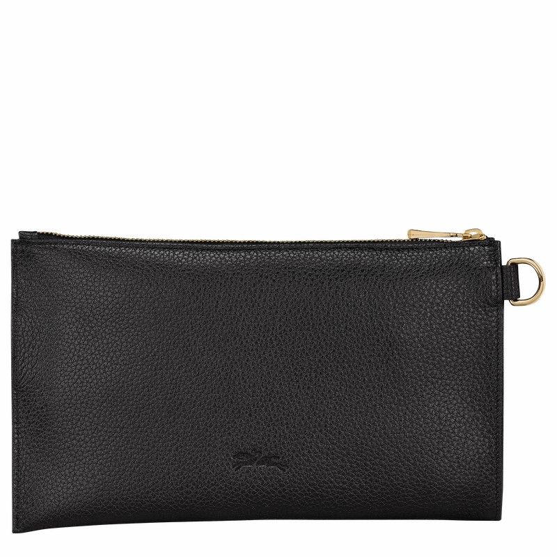 Black Longchamp Le FOULONNÉ Pouch - Leather UK | L2541021001-