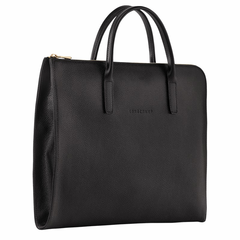 Black Longchamp Le FOULONNÉ S Briefcase - Leather UK | L2115021001