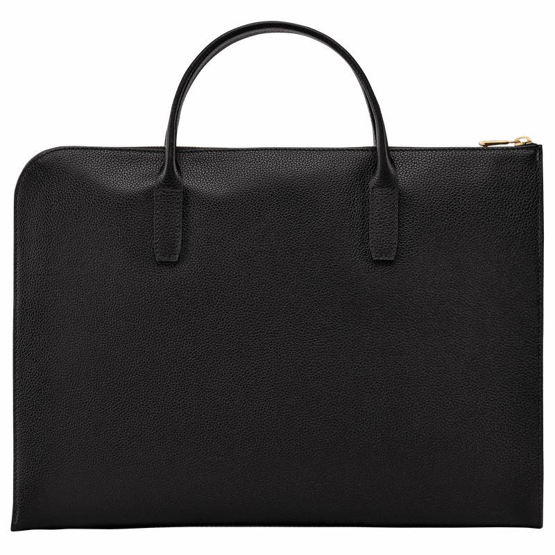 Black Longchamp Le FOULONNÉ S Briefcase - Leather UK | L2115021001