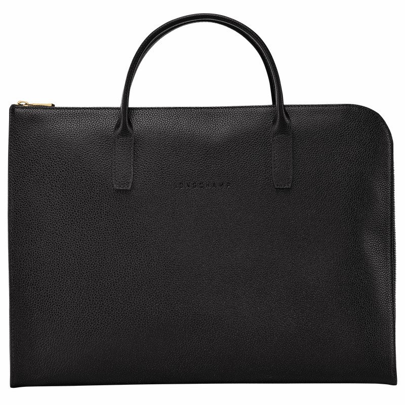 Black Longchamp Le FOULONNÉ S Briefcase - Leather UK | L2115021001