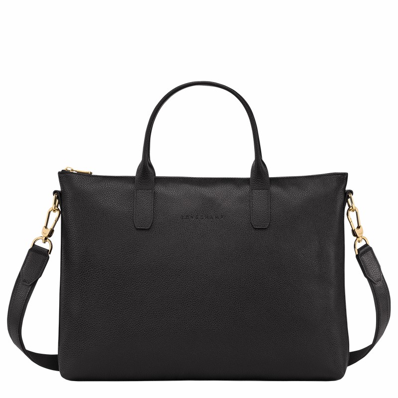 Black Longchamp Le FOULONNÉ S Briefcase - Leather UK | 20032021001-