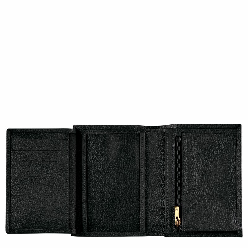 Black Longchamp Le FOULONNÉ Wallet - Leather UK | L3528021047-