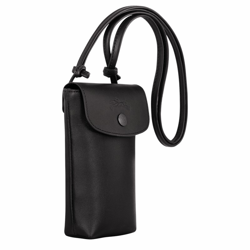 Black Longchamp Le Pliage Xtra Phone case with leather lace - Leather UK | 34178987001-