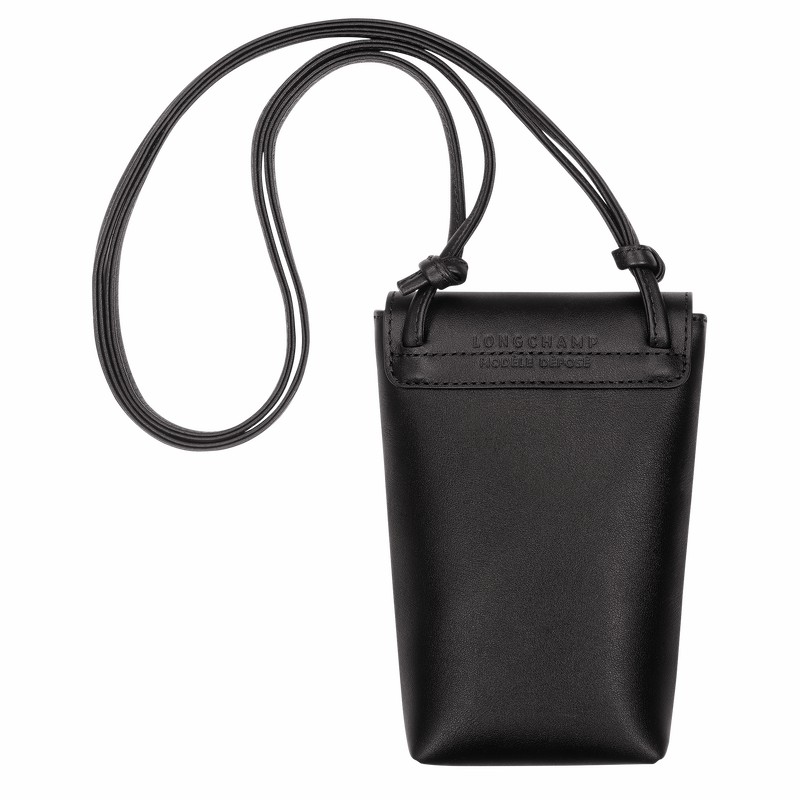 Black Longchamp Le Pliage Xtra Phone case with leather lace - Leather UK | 34178987001-