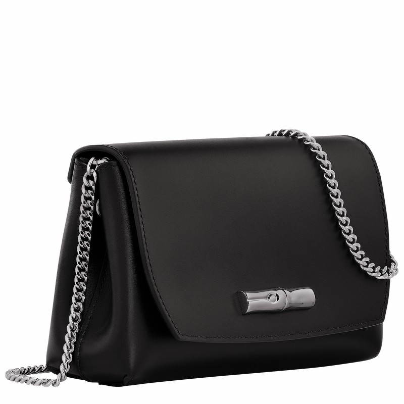 Black Longchamp Le Roseau Clutch - Leather UK | 10191HCN001