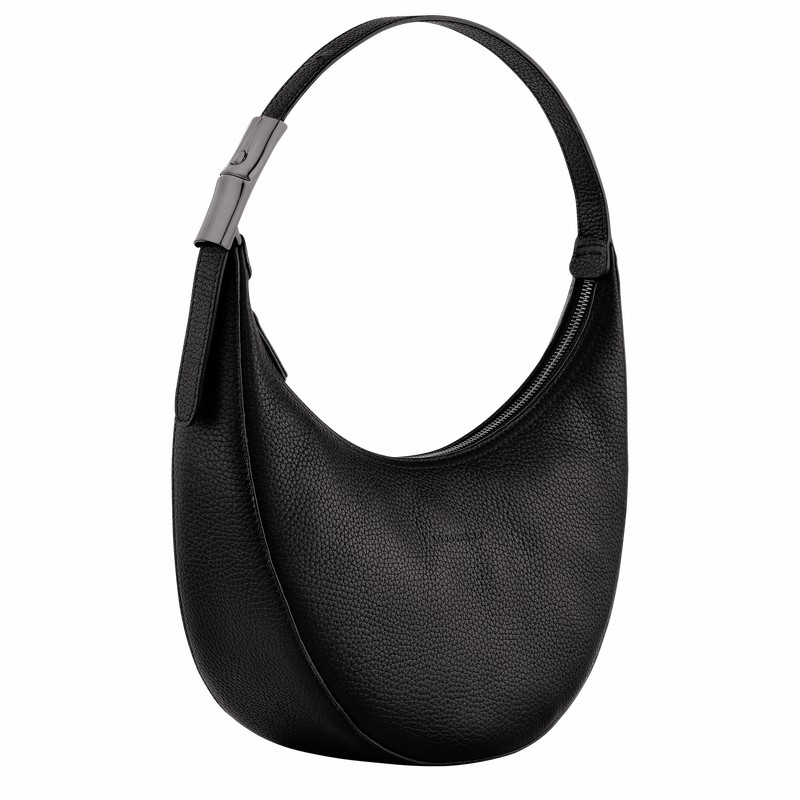 Black Longchamp Le Roseau Essential M Hobo bag - Leather UK | 10218968001