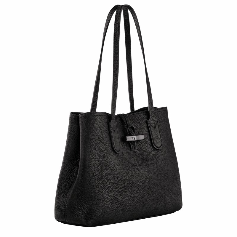 Black Longchamp Le Roseau Essential M Tote bag - Leather UK | 10183968001