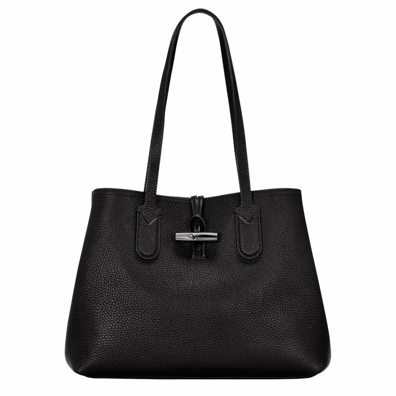 Black Longchamp Le Roseau Essential M Tote bag - Leather UK | 10183968001