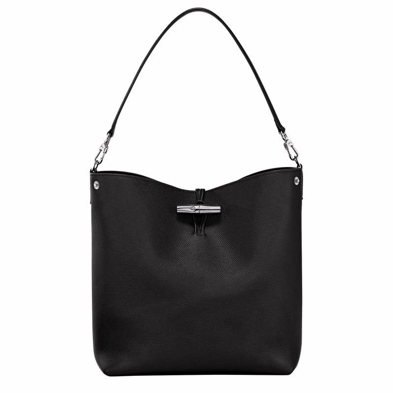 Black Longchamp Le Roseau M Shoulder bag - Leather UK | 10281HFP001