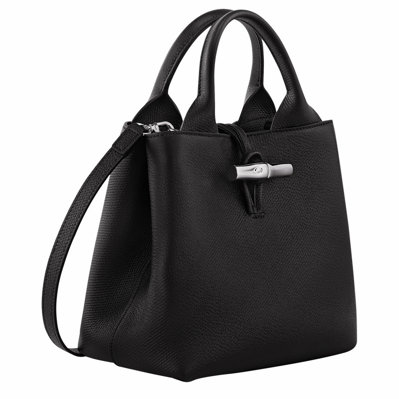 Black Longchamp Le Roseau S Handbag - Leather UK | 10273HFP001