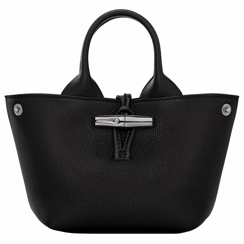 Black Longchamp Le Roseau XS Handbag - Leather UK | 10278HFP001