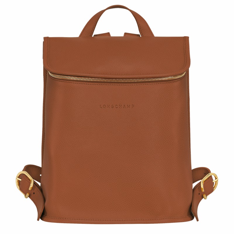 Caramel Longchamp Le FOULONNÉ Backpack - Leather UK | 10195021121