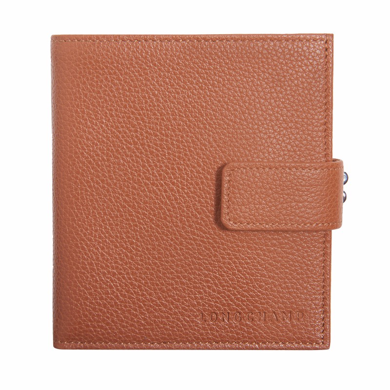 Caramel Longchamp Le FOULONNÉ Compact wallet - Leather UK | L4961021121