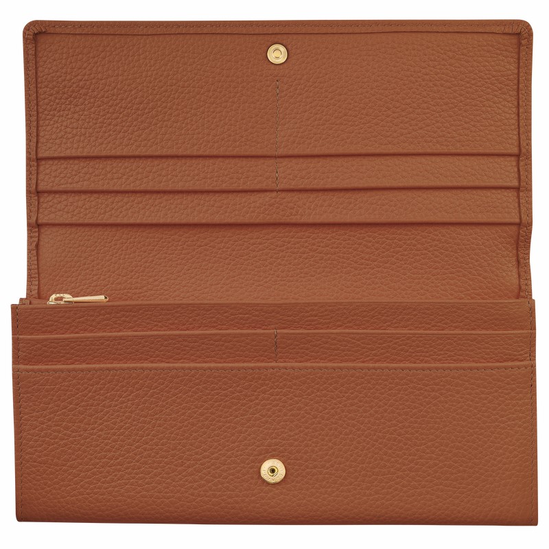 Caramel Longchamp Le FOULONNÉ Continental wallet - Leather UK | L3044021121