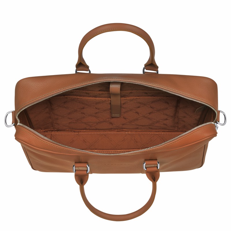 Caramel Longchamp Le FOULONNÉ M Briefcase - Leather UK | L2123021F72