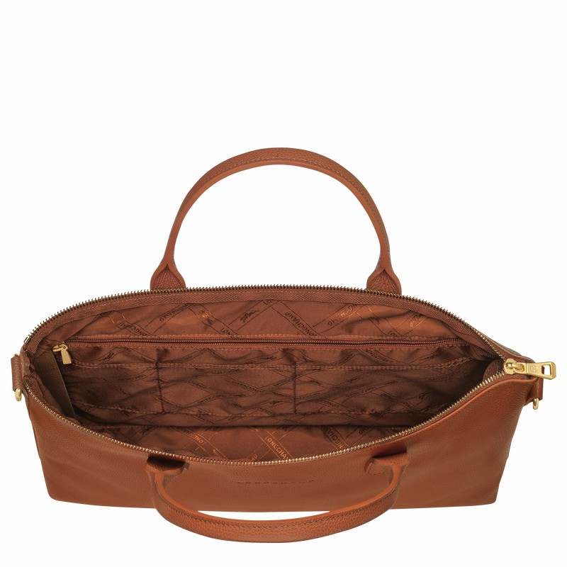 Caramel Longchamp Le FOULONNÉ S Briefcase - Leather UK | 20032021121