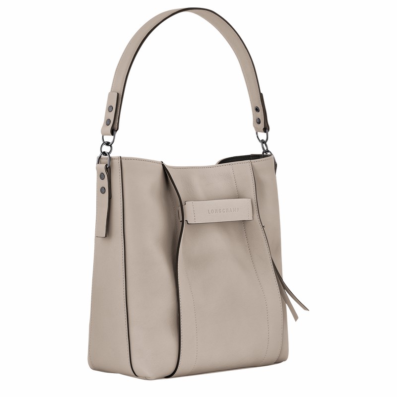 Grey Longchamp 3D M Hobo bag - Leather UK | 10225HCV299