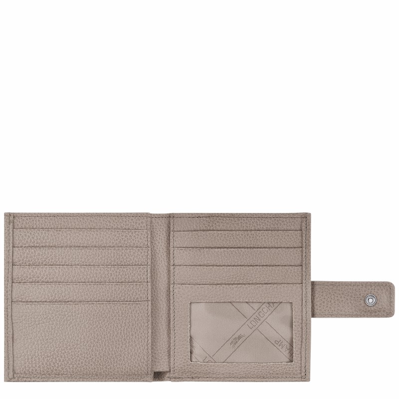 Grey Longchamp Le FOULONNÉ Compact wallet - Leather UK | L4961021P55