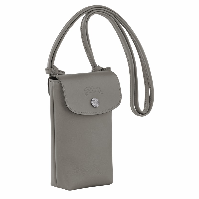 Grey Longchamp Le Pliage Xtra Phone case with leather lace - Leather UK | 34178987P55