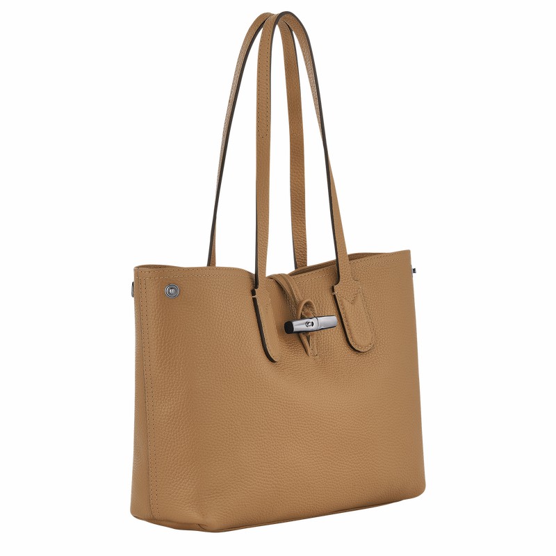 Khaki Longchamp Le Roseau Essential M Tote bag - Leather UK | 10183968026