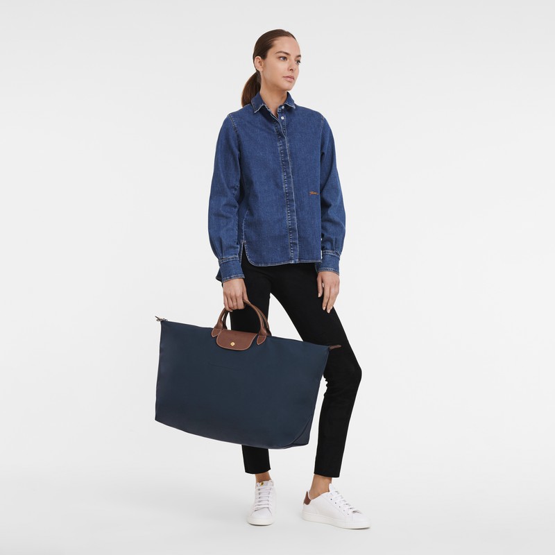 Navy Longchamp Le Pliage Original M Travel bag - Recycled canvas UK | L1625089P68