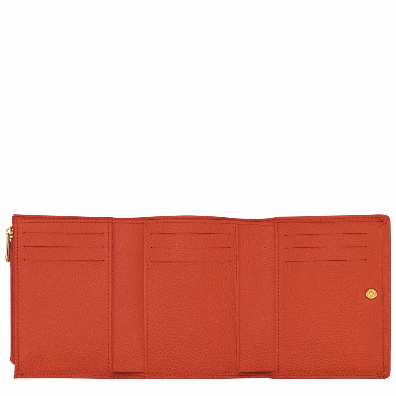 Orange Longchamp Le FOULONNÉ Wallet - Leather UK | 30021021685