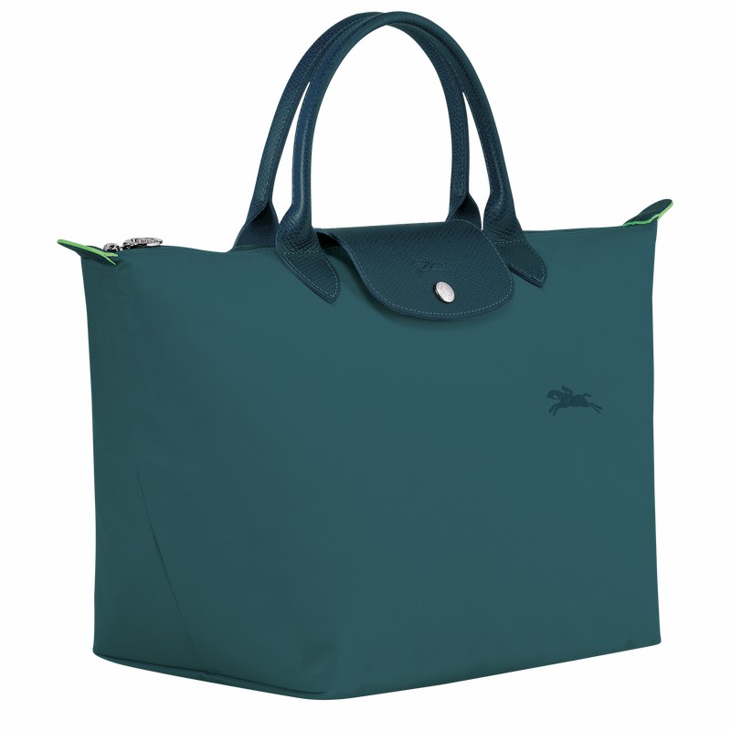 Peacock Longchamp Le Pliage Green M Handbag - Recycled canvas UK | L1623919P89