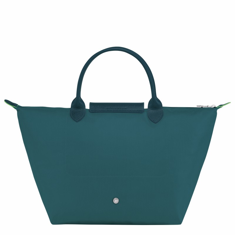 Peacock Longchamp Le Pliage Green M Handbag - Recycled canvas UK | L1623919P89