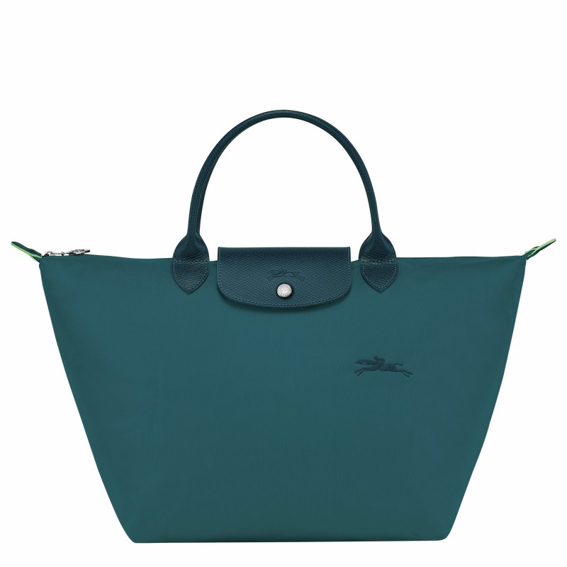 Peacock Longchamp Le Pliage Green M Handbag - Recycled canvas UK | L1623919P89